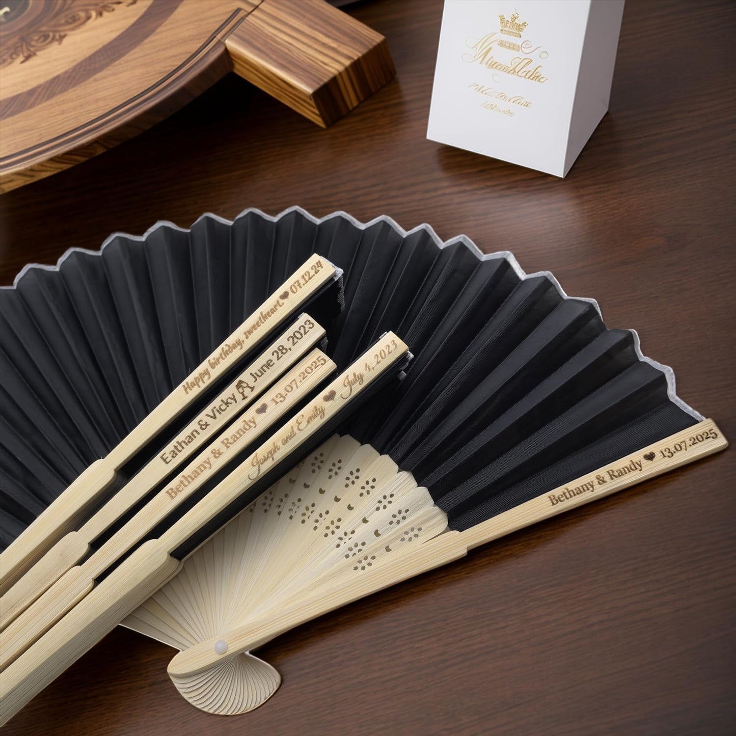 1Pcs Personalized Silk Fans Folding Hand Fan, Custom Wedding Bridal Party Favors, Summer Wedding Bride, Wedding Gift, Thank You Gift (Black)