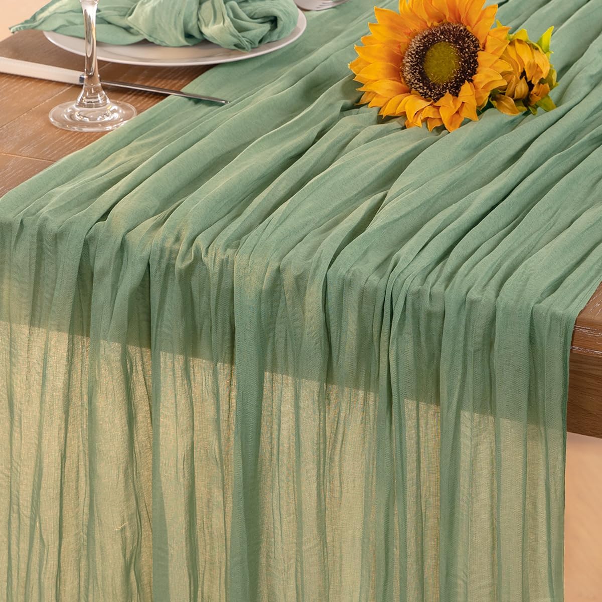 Sage Green Cheesecloth Table Runner 4 Pack Fall Table Runners Boho Gauze 120 Inches Sage Cheese Cloth Fall Table Decorations for Thanksgiving Wedding Bridal Baby Shower Tea Party