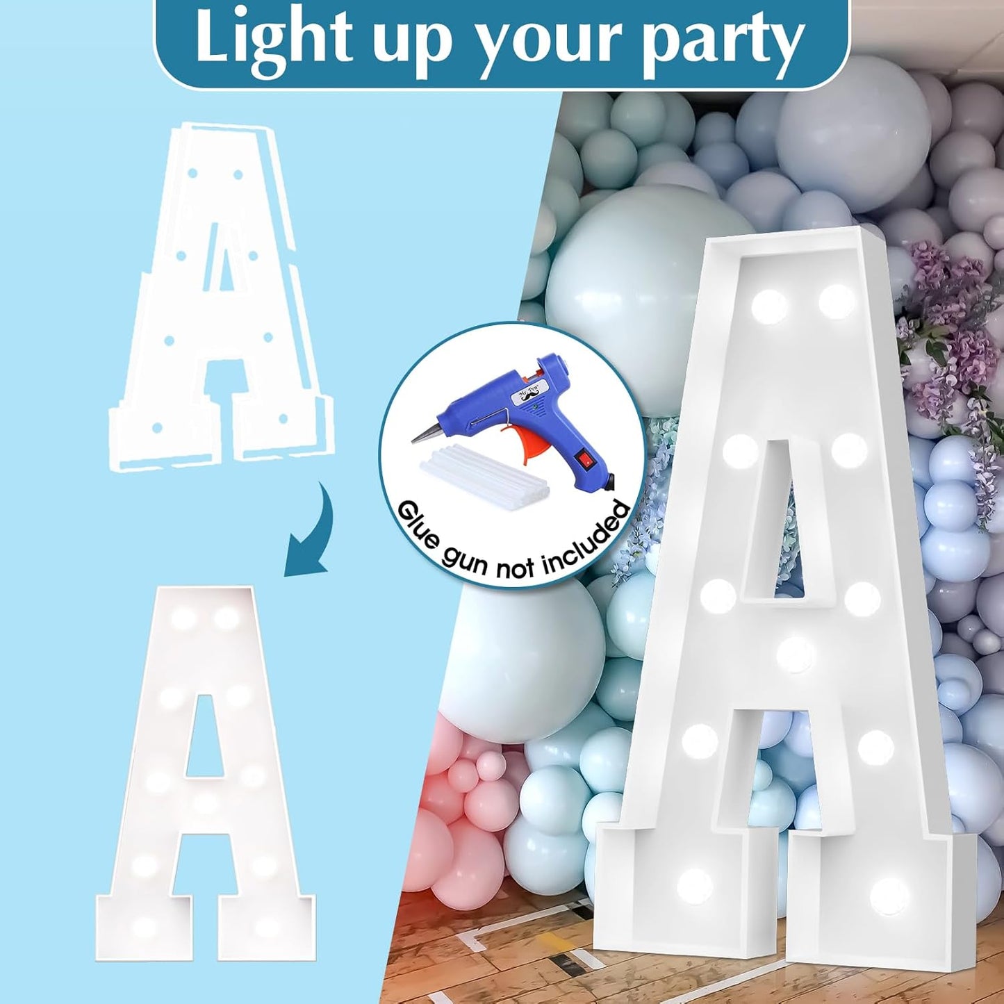 Ledido 4FT Marquee Light Up Letters, Cool White Light Up Letters Large Marquee Letter for Party Decorations, Mosaic Letter F for Balloons, Wedding Birthday Graduation Decor