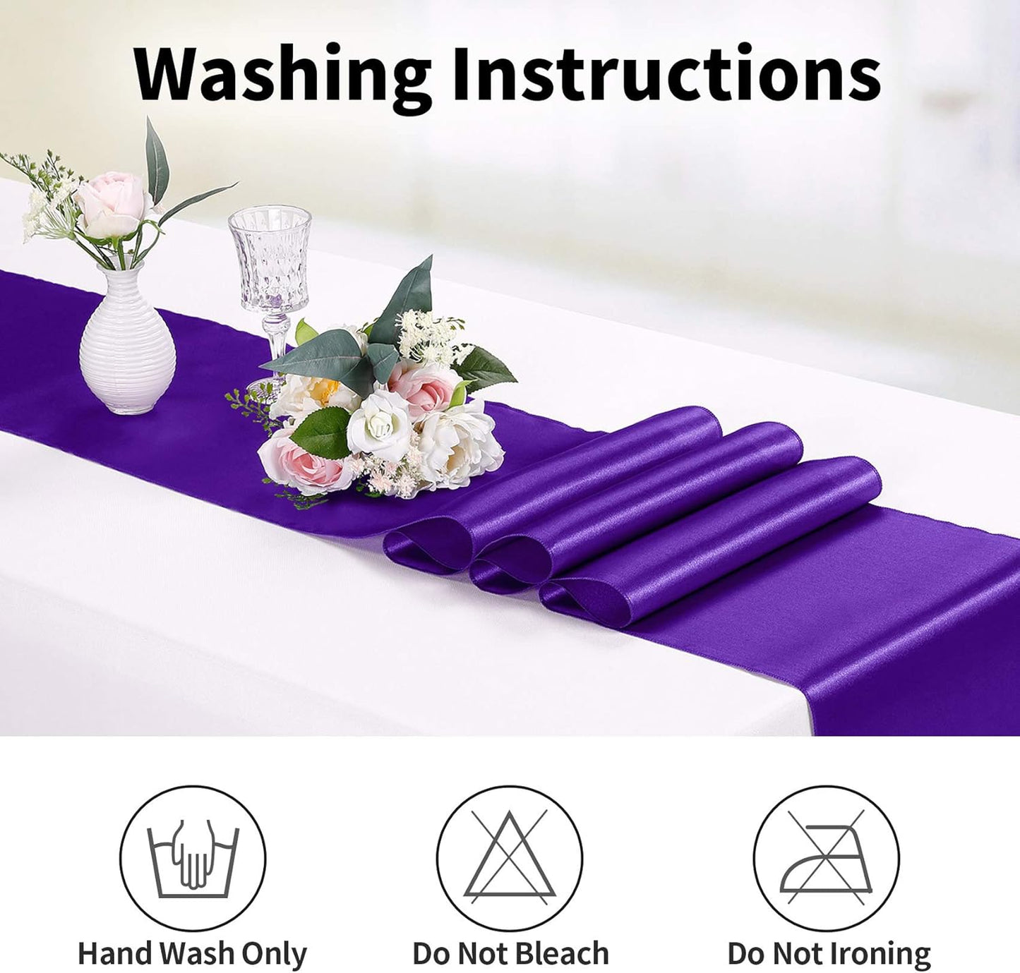 10-Pack Satin Table Runner Purple 12 x 108 inches Long, Table Runners for Wedding, Birthday Parties, Banquets Decorations（10 Pack, 12x108 Inch, Purple）