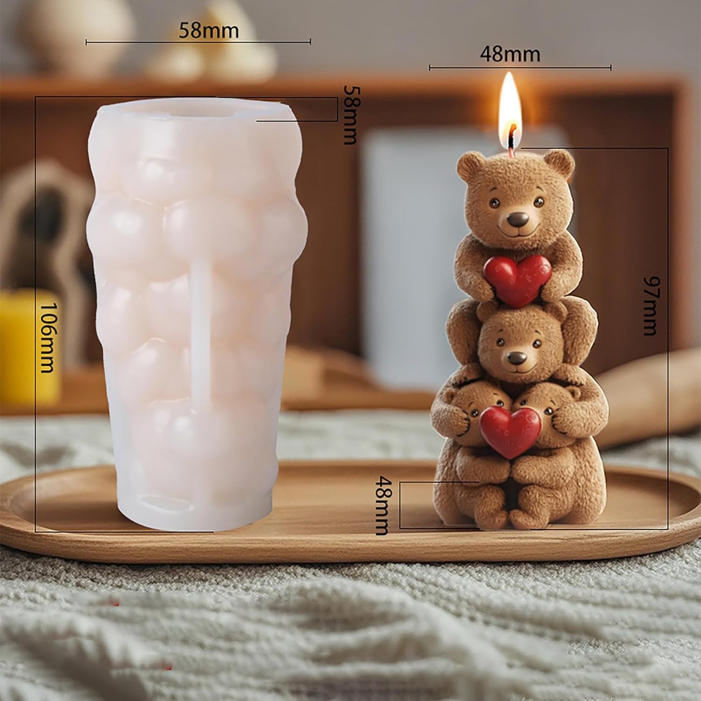 Rose Bear Heart Cylinder Silicone Wave Spiral Candle Mold - Silicone Resin Casting Molds for Candle & Resin & Soap Craft Supplies