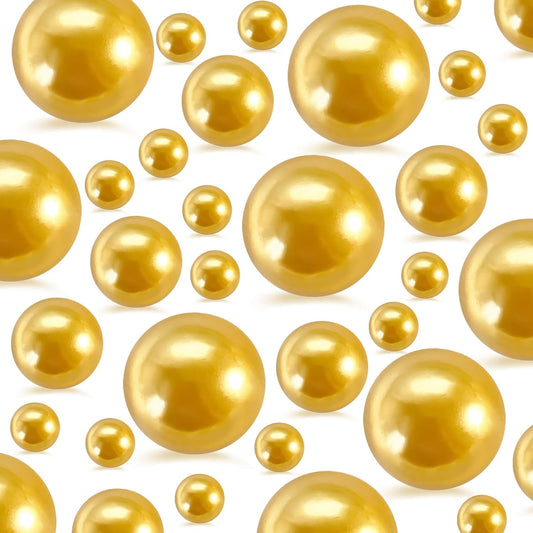 520Pcs Gold Beads for Centerpieces Decor, Artifical Pearls Vase Filler, Large Beads for Makeup Brush, No Hole Round Pearl Beads for Wedding Birthday Christmas Party Home Decor(18mm 14mm 6mm)