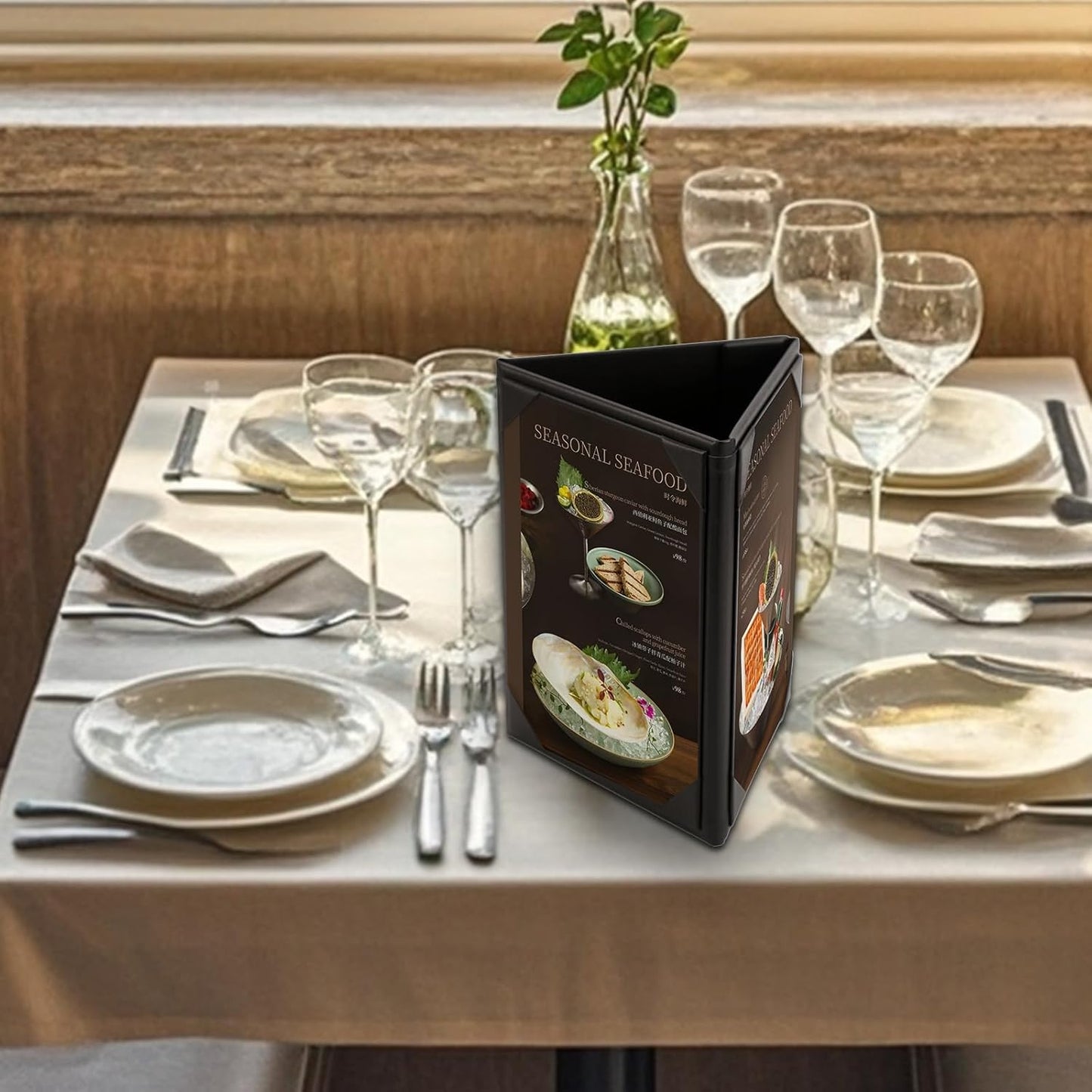 Menu Covers - Set of 10 Double-Sided Table Tent Cards for Restaurant, Dinner Party, and Bar Menus - Includes Bill Holder and Reserved Seating Signs - Easy to Clean and Foldable (20, 4"x6"Trifold)
