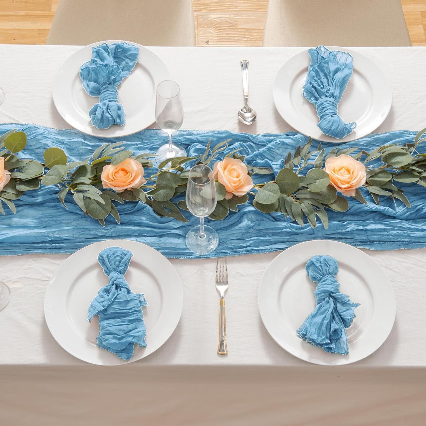20 Pack Light Blue Cheesecloth Table Runner 17x108 Inch Boho Wrinkled Sheer Gauze Cheese Cloth Table Runner Bulk Decor for Wedding, Bridal Shower, Birthday Party