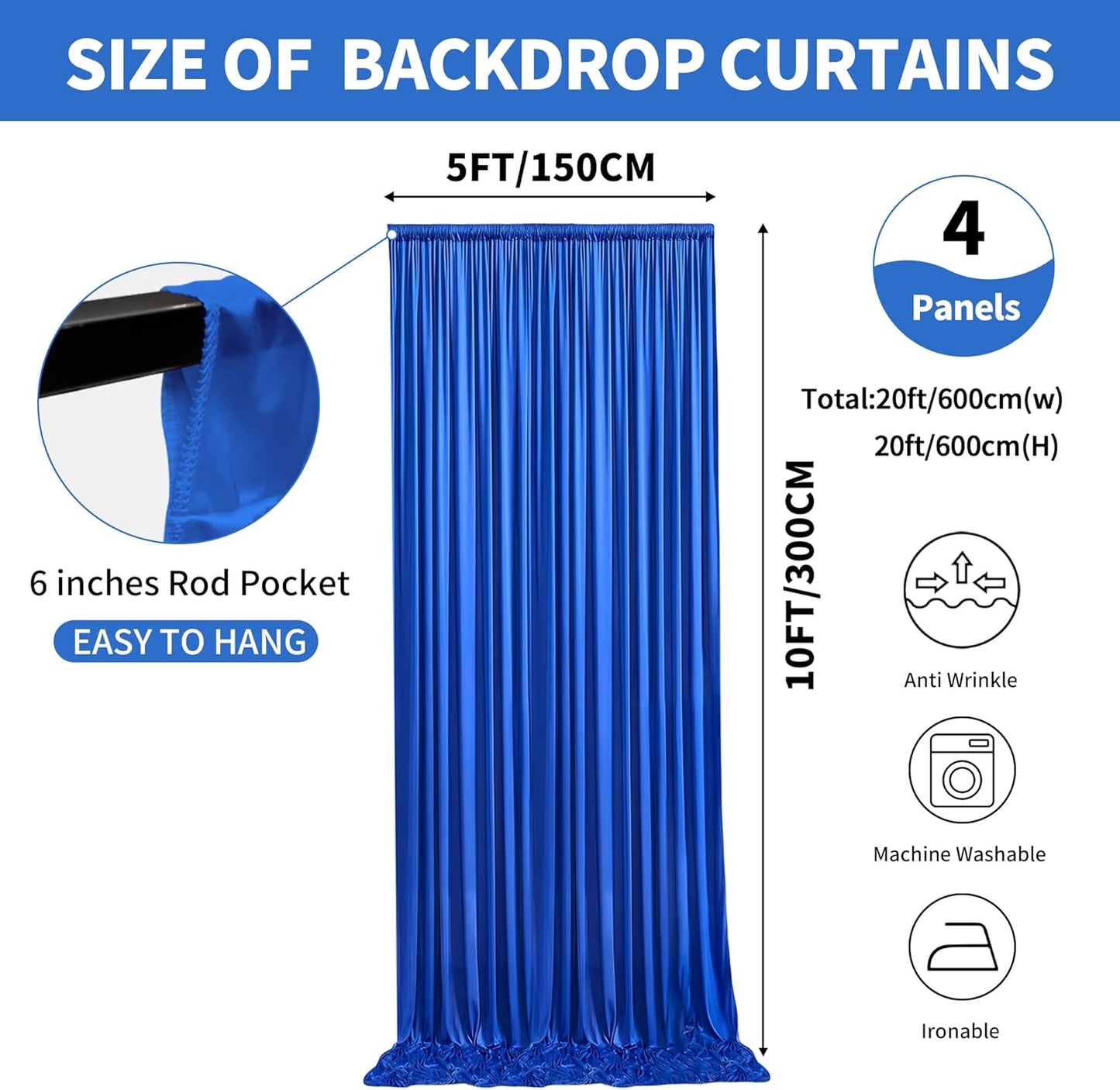 20x10ft Backdrop Curtains for Parties, 4 Panels 5x10ft Photography Backdrop Curtain with Rod Pocket,Backdrop Polyester Background Drapes,Wedding Backdrop Drapes for Birthday Baby Shower Home Decor
