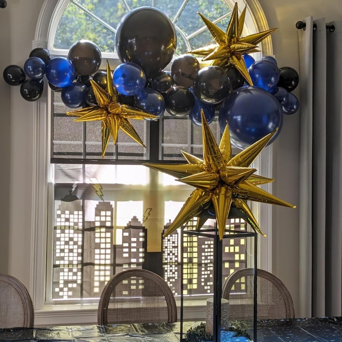Black Gold Star Balloons 12pcs, 27/22 Inch Foil Star Explosion Balloons, Large Spike Mylar Cone Balloon, Fireworks Shape Balloon Decor for Retirement Anniversary New Year Wedding