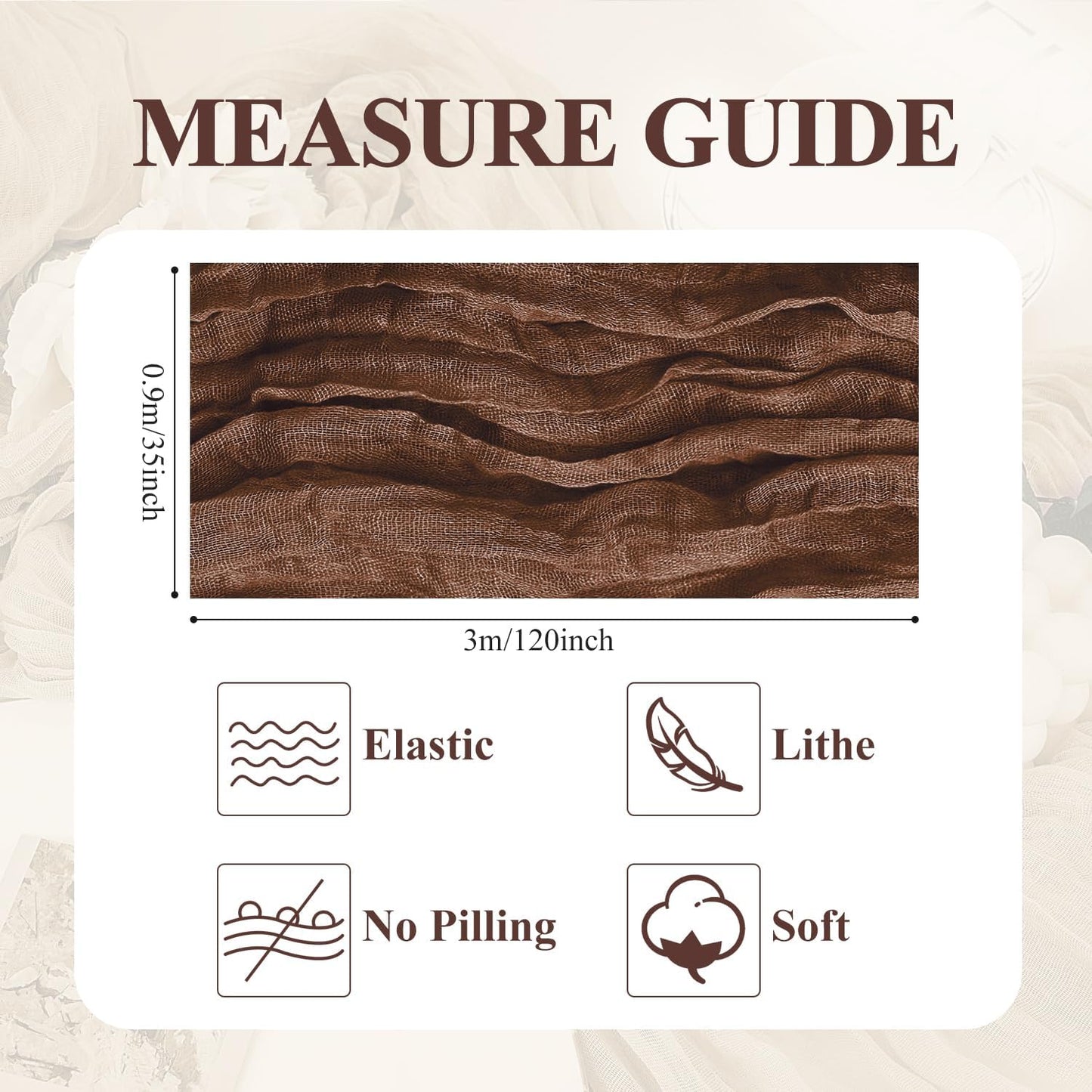 Asee'm 6pcs Cheesecloth Table Runner 120 Inches Long Brown Boho Gauze Cheese Cloth Runner 10FT Rustic Sheer Fall Table Runners for Thanksgiving Christmas Wedding Party Baby Shower Decoration