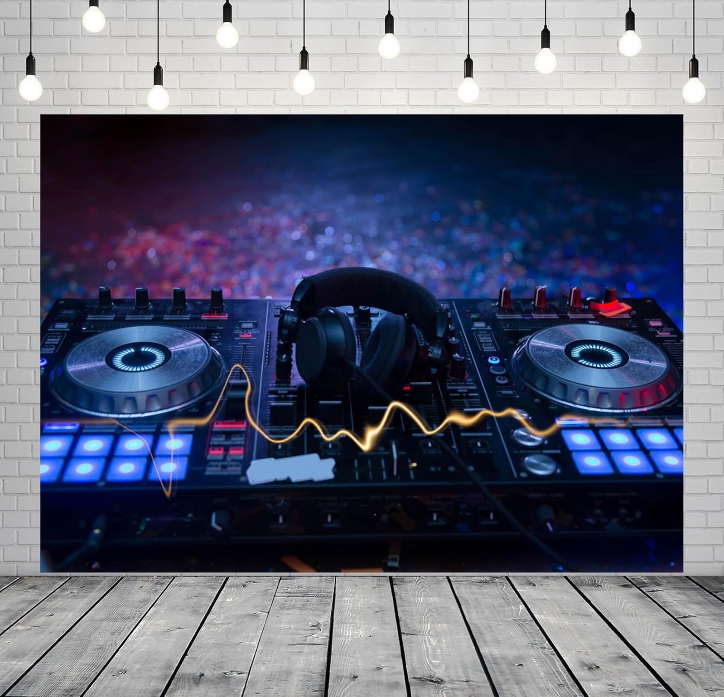 CORFOTO 15x10ft Fabric Dj Mixer with Headphones Backdrop Photography Dj Sound Equipment in Dark Background Musical Dance Disco Party Decorations Live Concert Stage Photoshoot Booth Studio Props