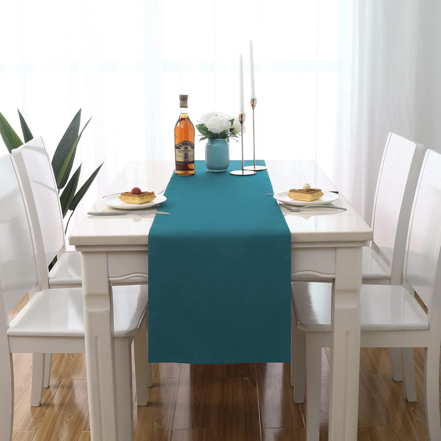 DUALIFE 2 Panels Teal Table Runner 72 Inch Long Soft Cloth Table Runner for Indoor/Outdoor Wedding Banquet Graduations Birthday Party Decoration