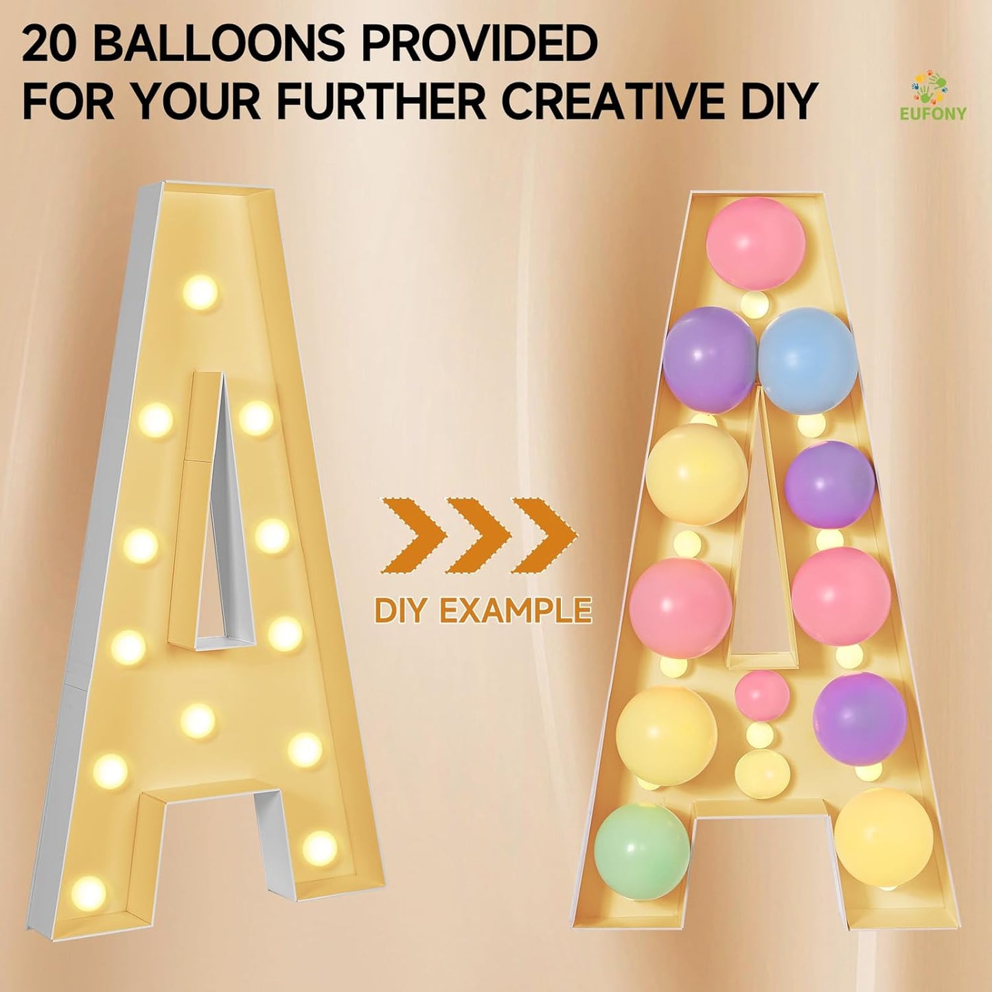 eufony Marquee Letters 4 Feet Tall, 4 FT Marquee Light Up Letters, Giant Light Up Letters 4FT for Birthday Party Baby Shower Gender Reveal Graduation Decorations, Letter K with LED Lights DIY Kit