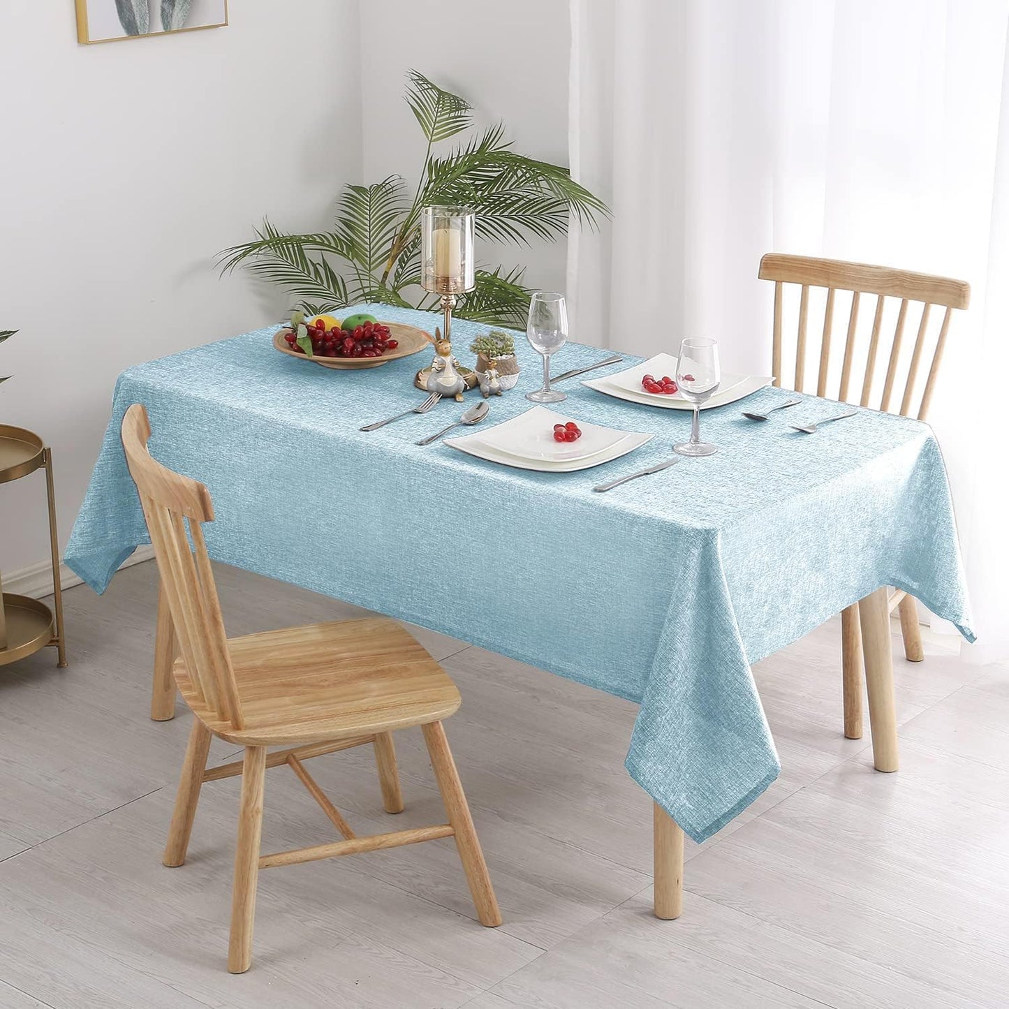 Hiasan 2 Pack Faux Linen Rectangle Tablecloth - Wrinkle and Stain Resistant Washable Table Cloth for Kitchen Dining Room Holiday Table Cover for Party Dinner, Lux Slate Blue, 54 x 80 Inch