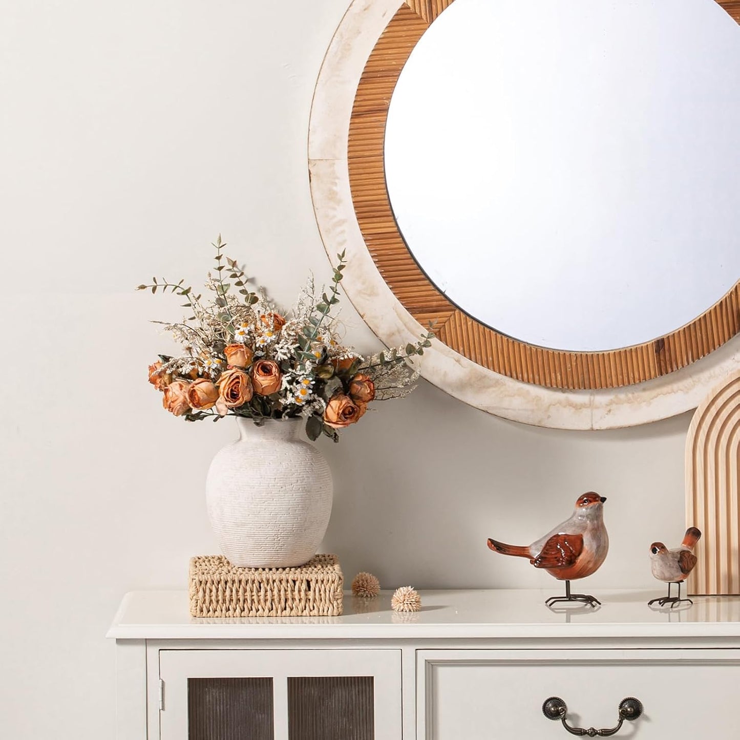 Ceramic Flower Vase Home Decor - Farmhouse Table Vases Rustic Vintage Living Room Kitchen Bedroom Decorations for House Book Shelf Office Coffee Desk Dining Fireplace (7.4" Rustic)