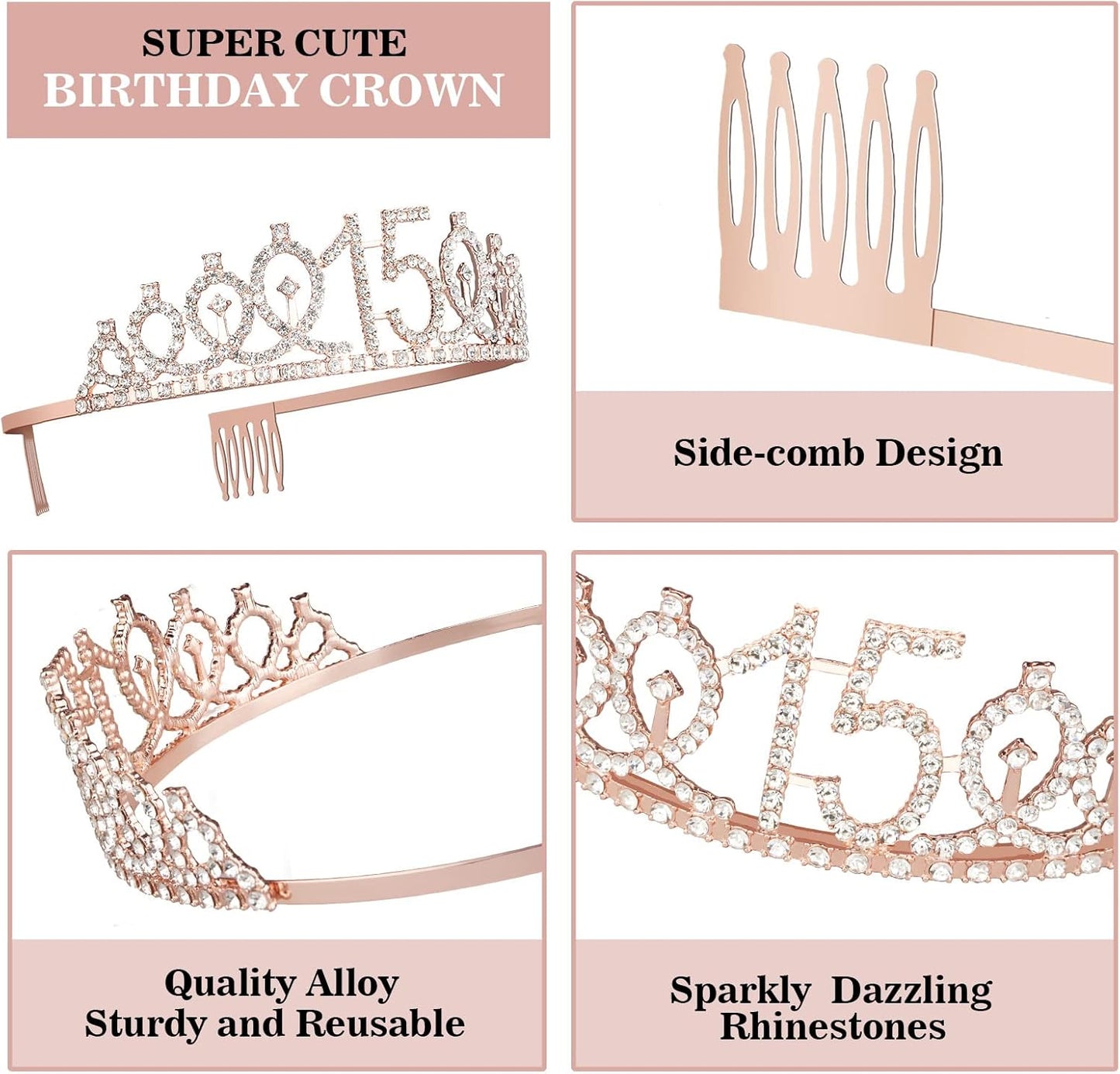 15th Birthday Decorations for Girls, Including Sash, Crown/Tiara, Candles, Cake Toppers. 15th Birthday Gifts for Girls