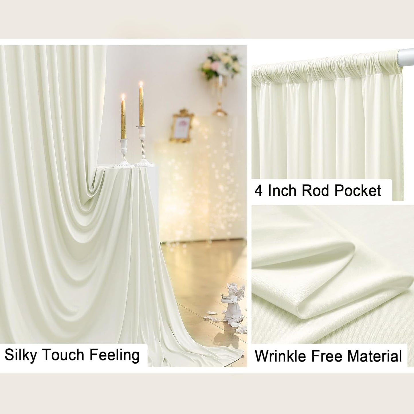 30 ft x 10 ft Wrinkle Free Ivory Backdrop Curtain for Wedding Parties, Polyester Ivory Photo Backdrop Drapes 6 Panels 5x10ft for Baby Shower Photoshoot Engagement Birthday Party Photography Background