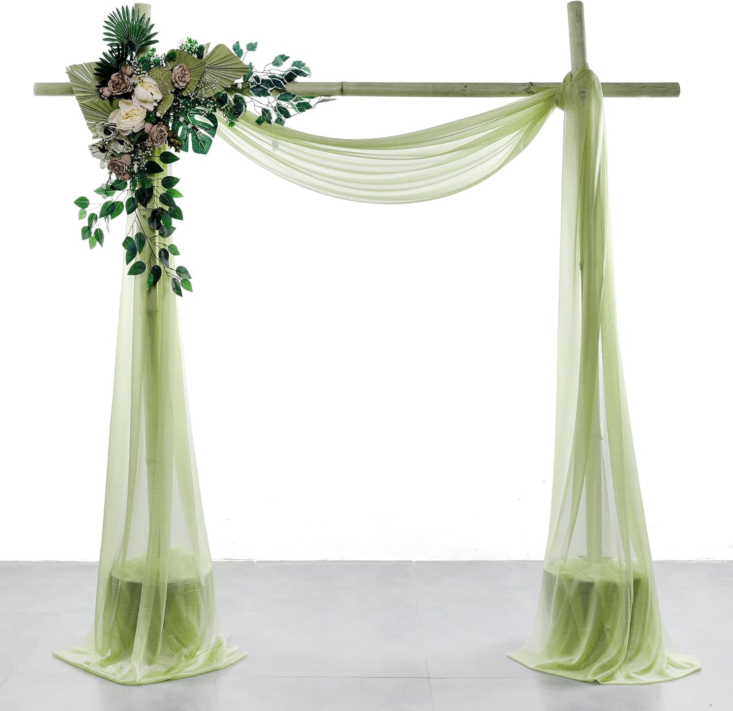 VDS Pack of 1 Panel (30 Inch X 40 Feet) Wedding Arch Draping Fabric Sheer Chiffon Fabric Drapery for Wedding Ceremony Reception Swag Backdrop Canopy Chuppah ARBO Altars Decoration (Sage Green)