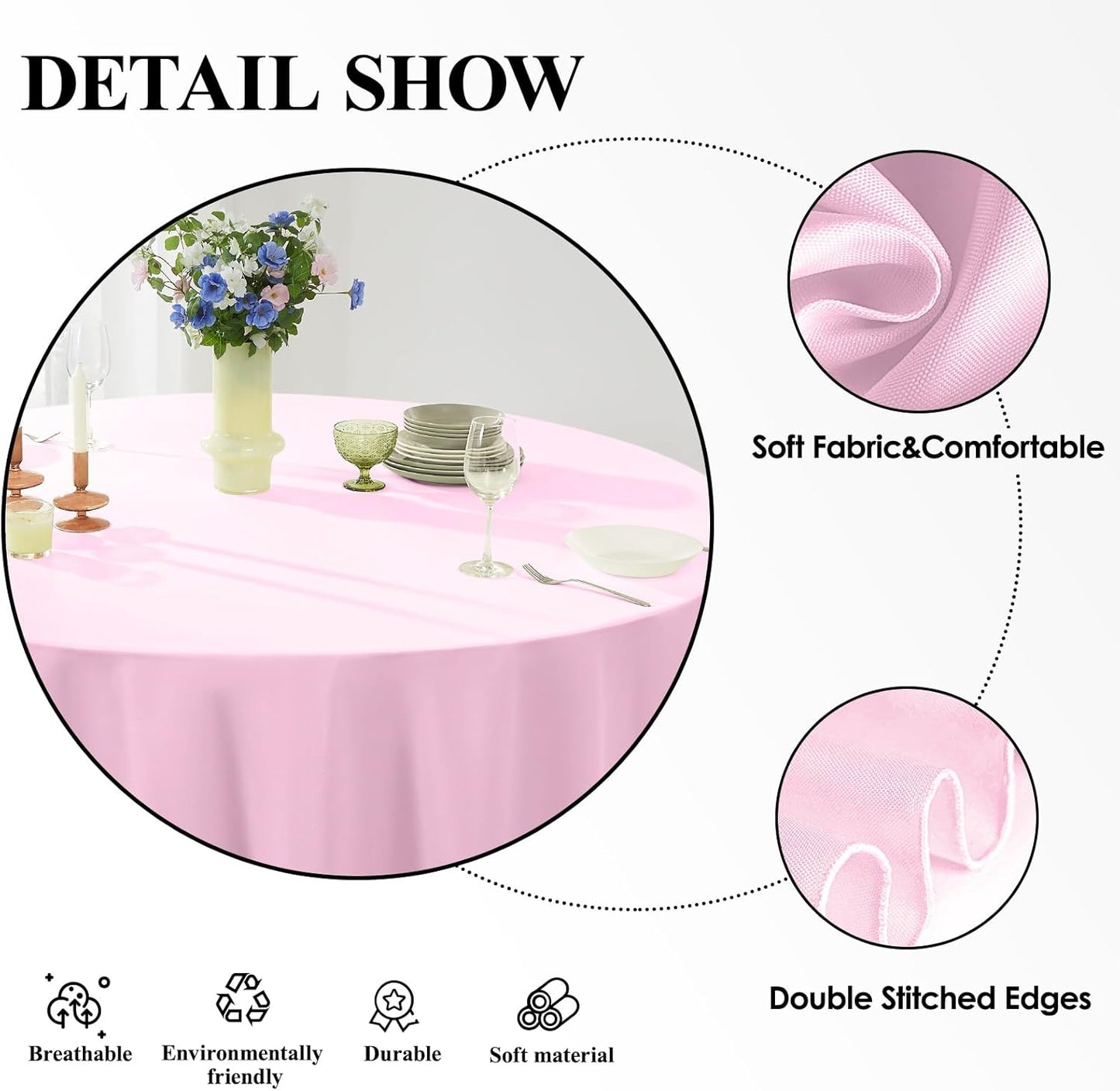 Round Tablecloth 2 Pack 108 Inch Pink Tablecloths Washable Decorative Linen Polyester Table Clothes Cover for Dining Table Banquets Buffet Parties and Wedding