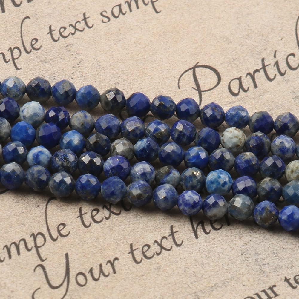 Song Xi 90pcs 4mm Natural Lapis Lazuli Gemstone Beads Faceted Round Loose Stone Beads for Jewelry Making