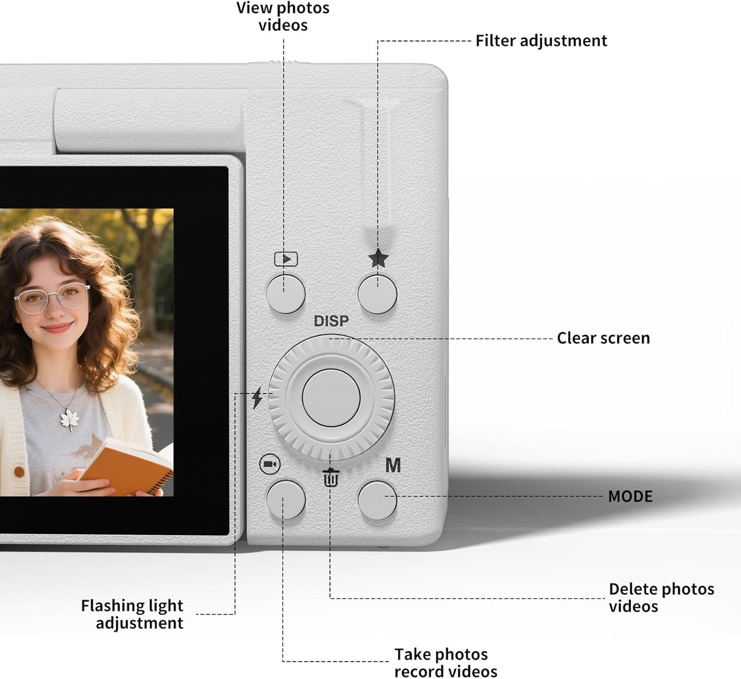2K Digital Camera with 48MP Multi-Filter 16X Zoom Anti Shake, 3" LCD Screen Compact Vlogging Camera with 32G SD-Card, White