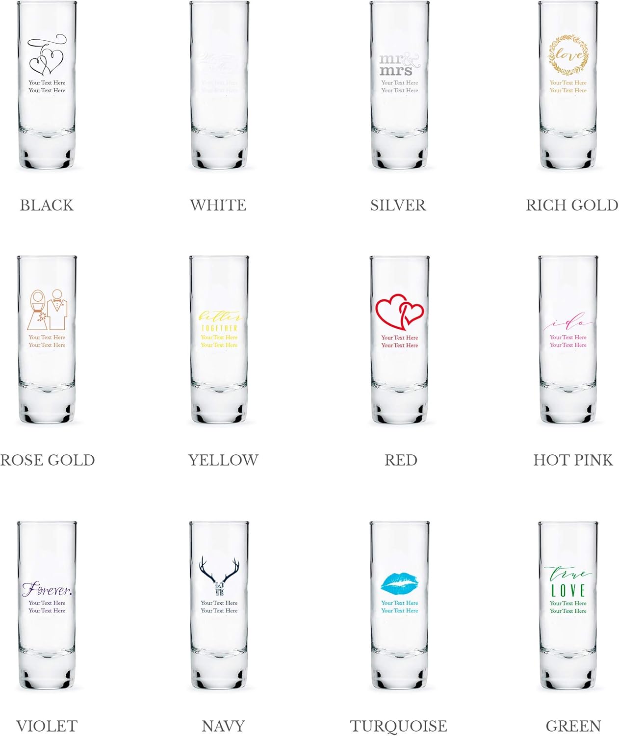 WEDDINGSTAR Personalized 2.5oz Tall Shot Glass Customizable Full Color Print - 72 pack