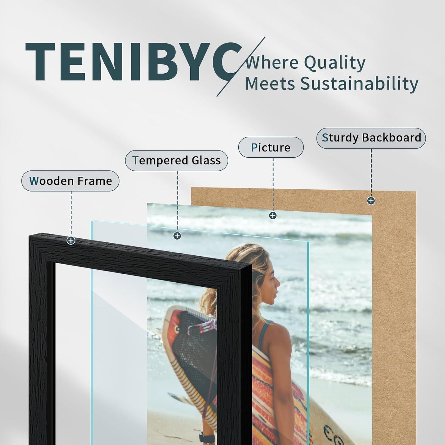 16x20 Picture Frame Set of 3 - Black Woodgrain, Solid Wood, HD Tempered Glass, Wall Gallery Poster Frame