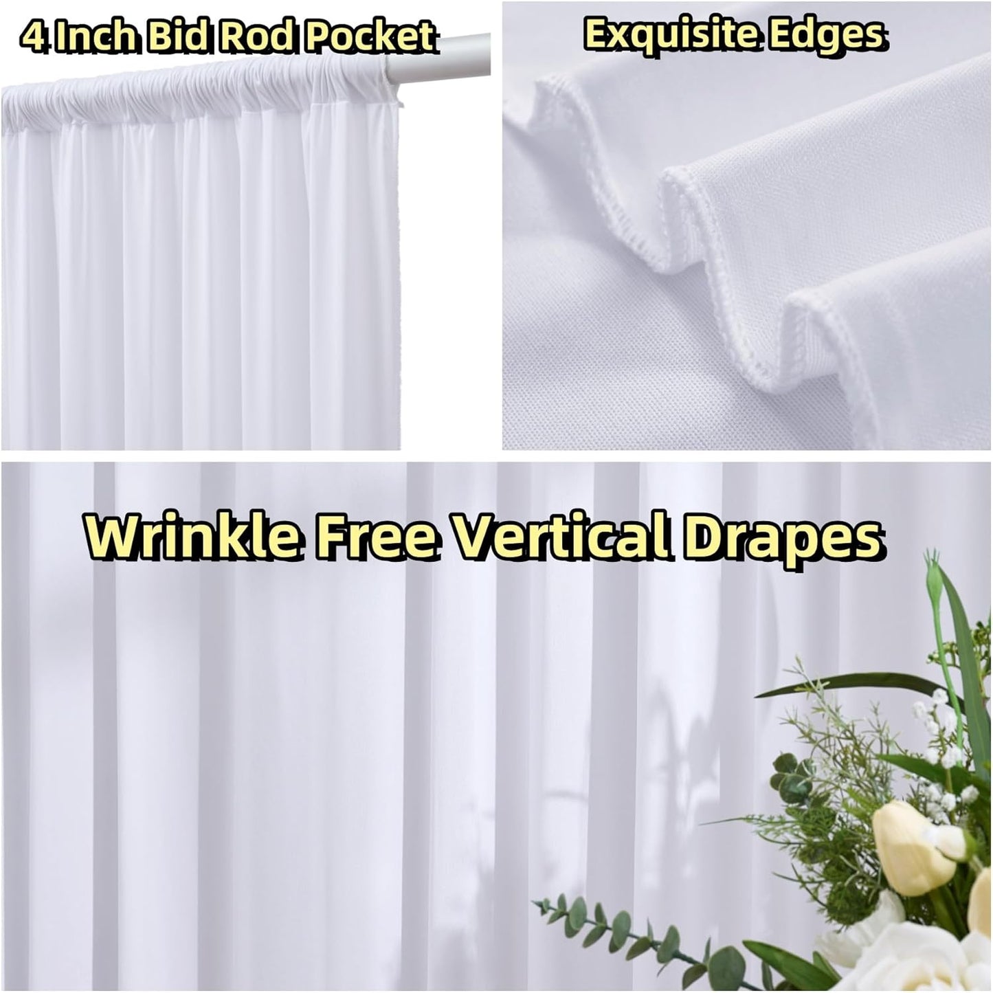 40 ft x 8 ft White Backdrop Curtain Drapes for Wedding Parties, 8 Panels 5 ft x 8 ft Wrinkle Free Polyester Photo Backdrop Drapes for Birthday Party Baby Shower Backdrop Stand