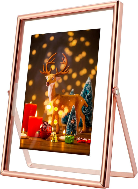 Rose Gold Floating Frame, 5"x7", Vertical, For Picture 4x6, 3.5x5, 2x3, Tabletop Use, Classy Gift For Anniversary, Wedding or Birthday