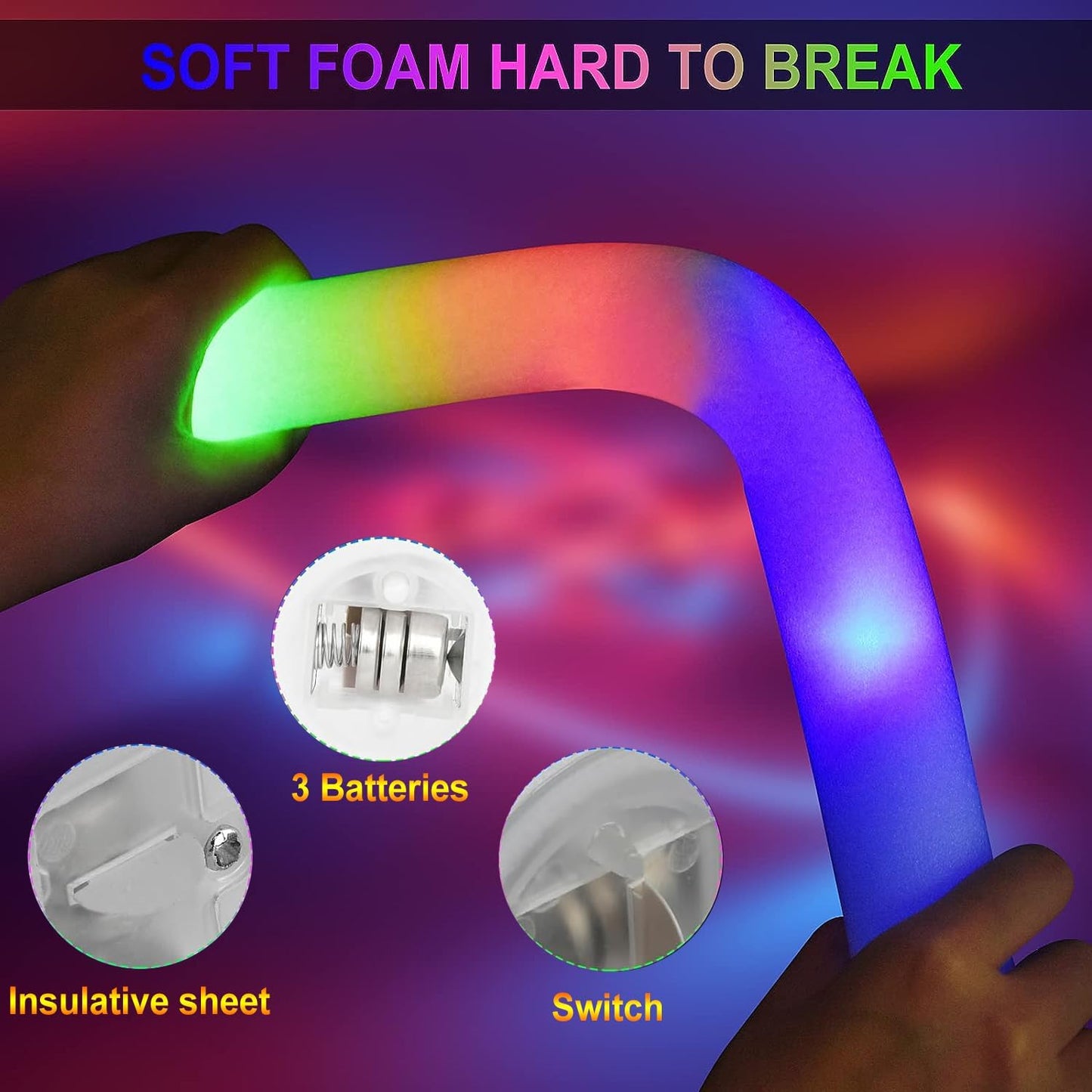LifBetter Light Up Glow Sticks Bulk, LED Foam Sticks in The Dark with 3 Modes Flashing Led Foam Multicolor Batons Light up Party Favors for Birthdays, Weddings, Concerts, Festivals (45pcs)