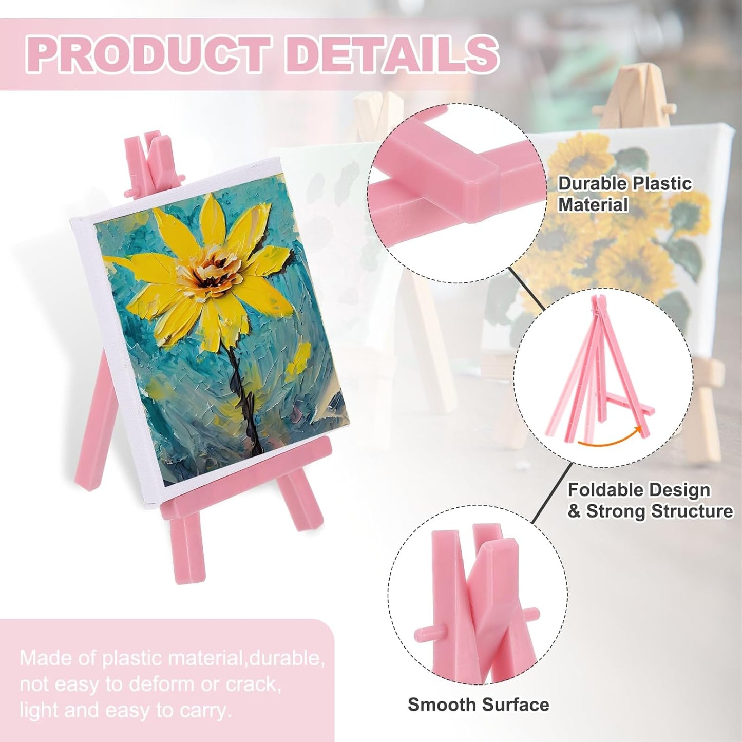 MECCANIXITY Mini Plastic Display Easels, 6.3"x3.4"A-Frame Plastic Painting Tabletop Easels Holder Stand for Photos Cards Artists Beginners Displaying Small Canvases Art(Pack of 12, Red)