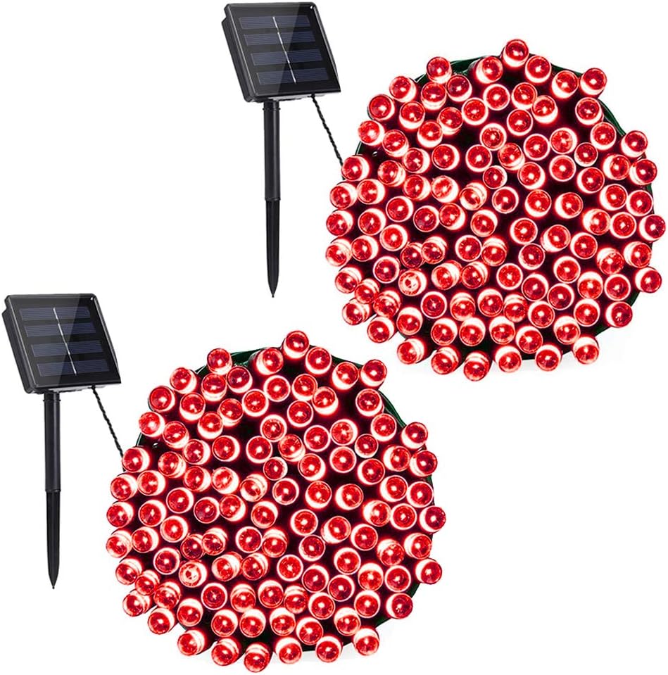 Toodour Solar Christmas Lights Outdoor, 2 Packs Total 144ft 400 LED Solar String Lights with 8 Mode, Outdoor Christmas String Light for Garden, Patio, Fence, Balcony, Xmas Tree Decor - Red