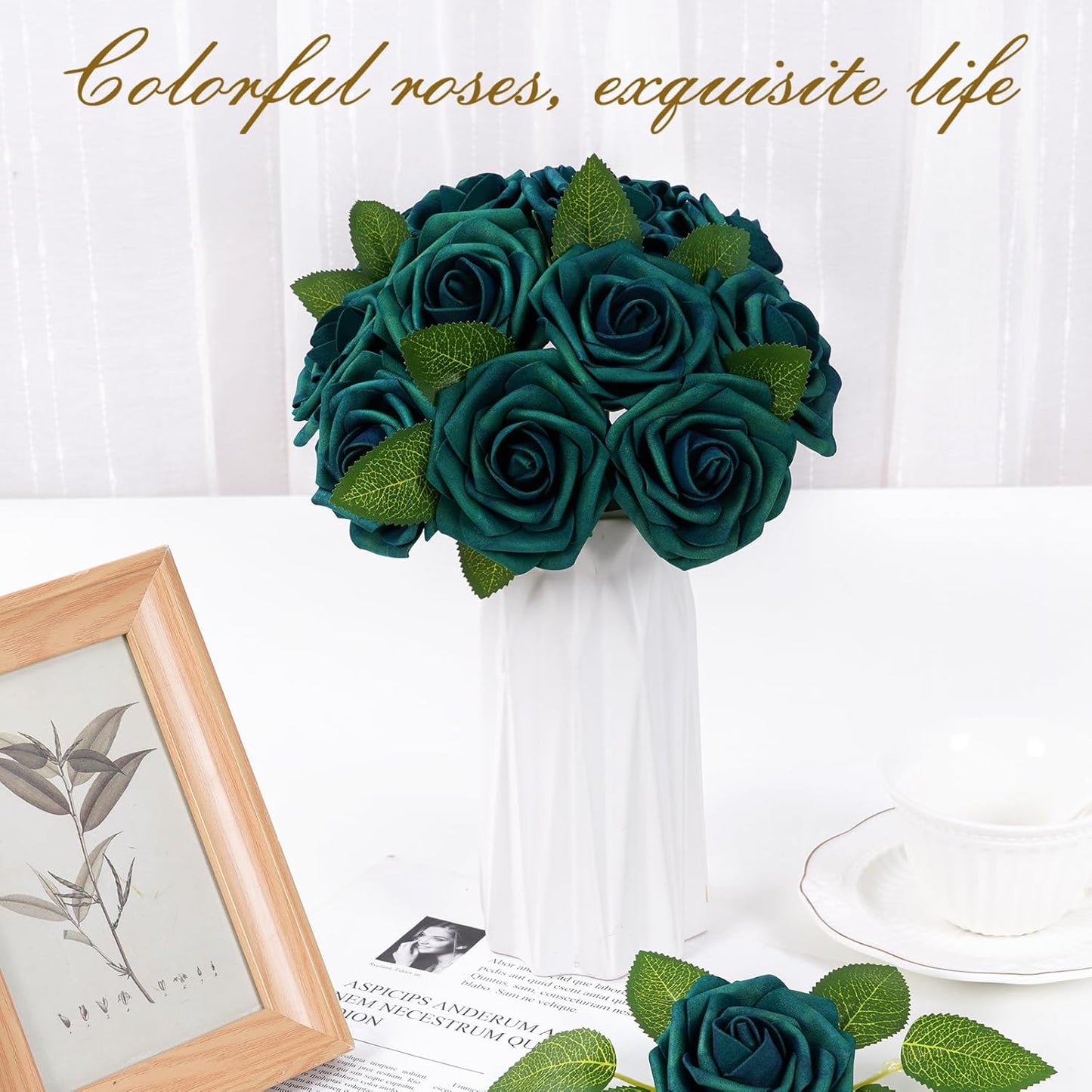 BLEUM CADE 36Pcs Artificial Flowers Fake Roses with Stems, Army Green Boxed Foam Roses for DIY Bouquets Centerpieces Wedding Party Arrangement Bridal Shower Decor