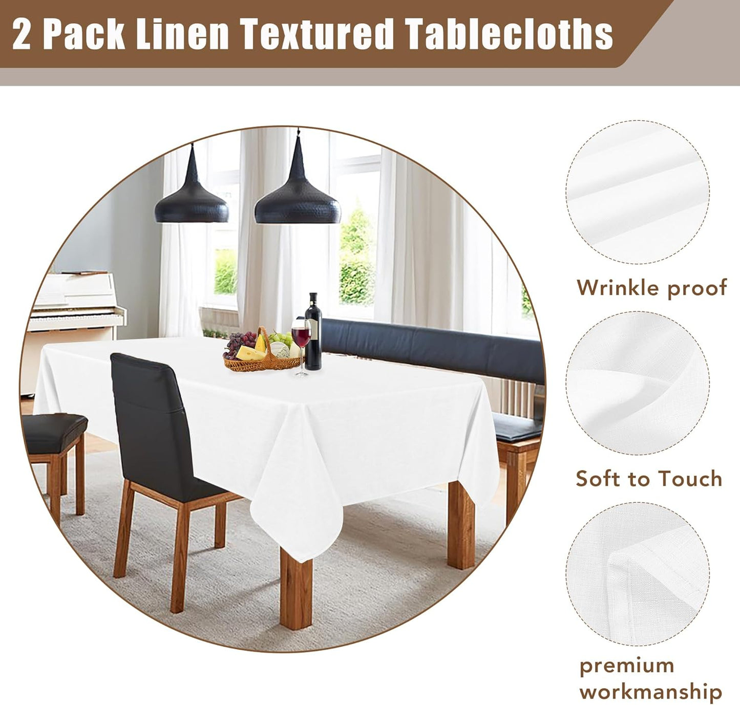 Fitable Faux Linen Tablecloths 2 Pack, Faux Burlap Fabric Table Clothes for Rectangle Tables, Rustic Table Covers for Kitchen Dining, Party, Farmhouse (White, 54 x 78 Inch)