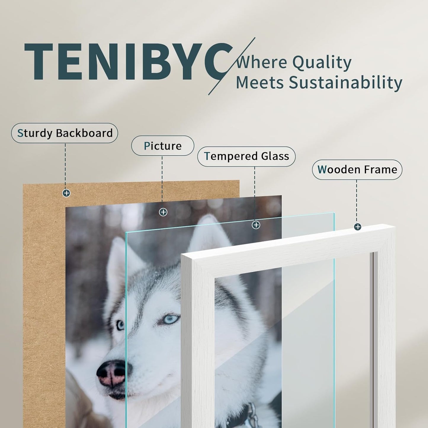 5x7 Picture Frame 3 Pack - White Woodgrain, Solid Wood & HD Tempered Glass, Table Display or Wall Hanging