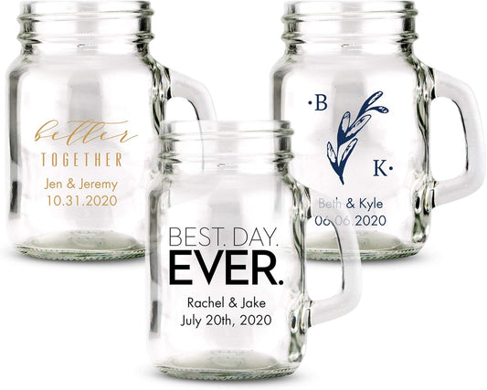 WEDDINGSTAR Personalized 4oz Mini Mason Jar Shot Glass Customizable Full Color Print - 48 pack