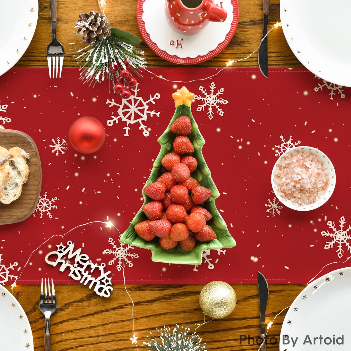 Artoid Mode Red Snowman Snowflake Let it Snow Winter Table Runner, Seasonal Christmas Kitchen Dining Table Decoration for Home Party Decor 13x60 Inch