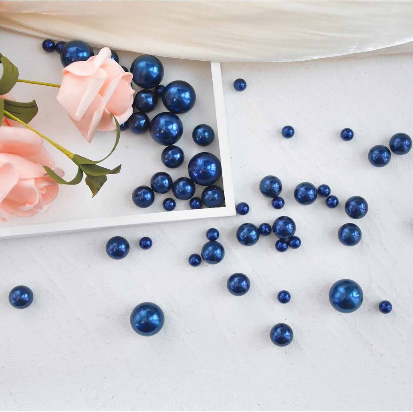 520Pcs Navyblue Beads for Centerpieces Decor, Artifical Pearls Vase Filler, Large Beads for Makeup Brush, No Hole Round Pearl Beads for Wedding Birthday Christmas Party Home Decor(18mm 14mm 6mm)
