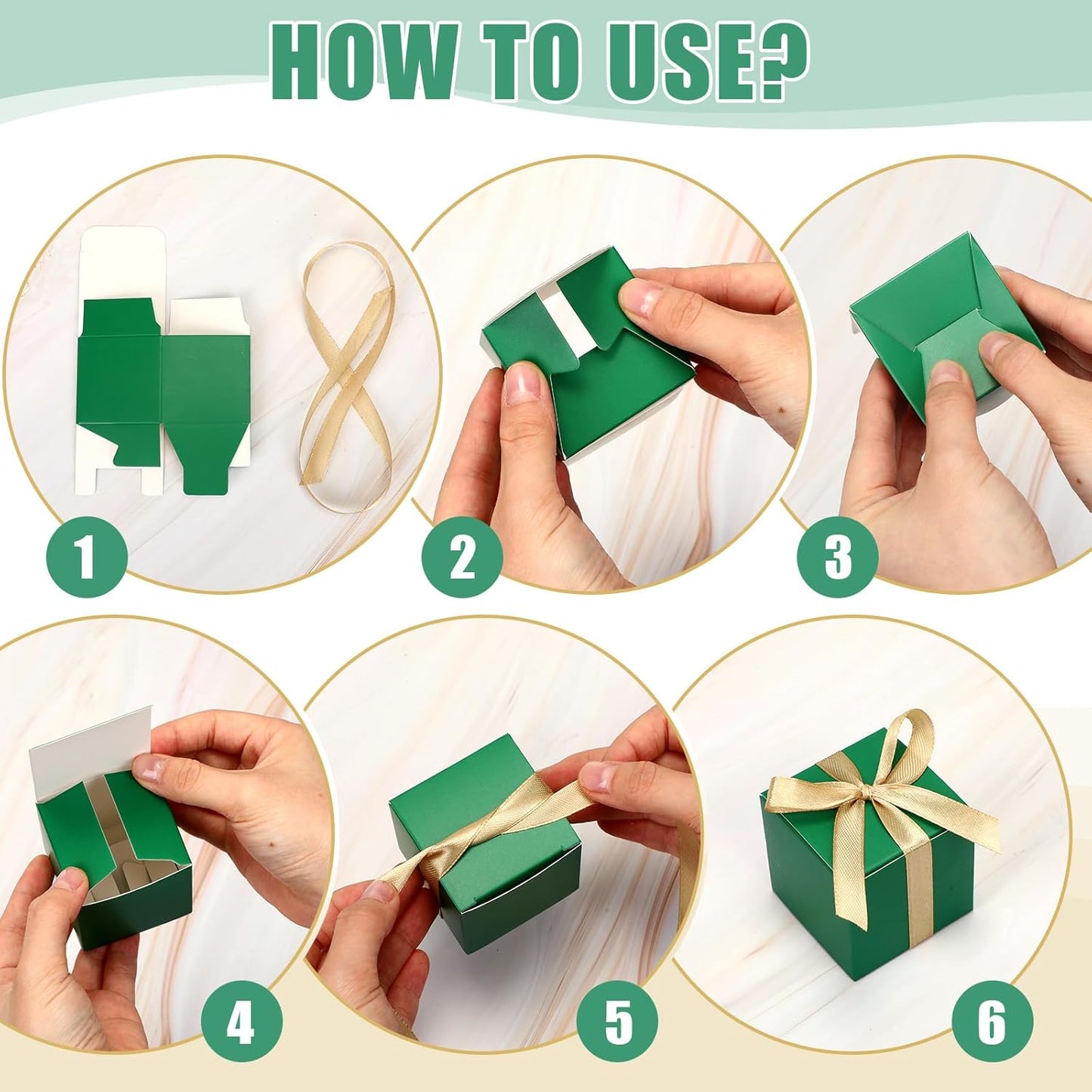 Jutom 100 Pcs Mini Favor Boxes Extra Small Candy Boxes Paper with Gold Ribbon for Christmas Thanksgiving Day Birthday Wedding Anniversary Supplies(2 x 2 x 2 Inch,Green)