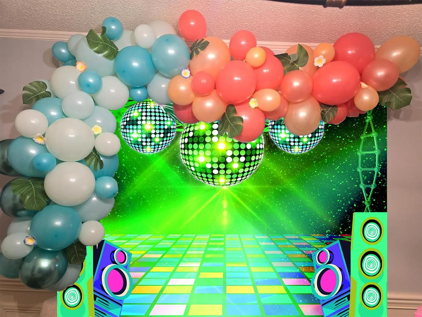Dance Party Backdrop Retro 80s 90s Theme Stage Dance Ball Music Birthday Party Decoration DJ Photography Background 5 x 3 ft for Baby Shower Picture Photo Shoot Polyester Fabric, Blue
