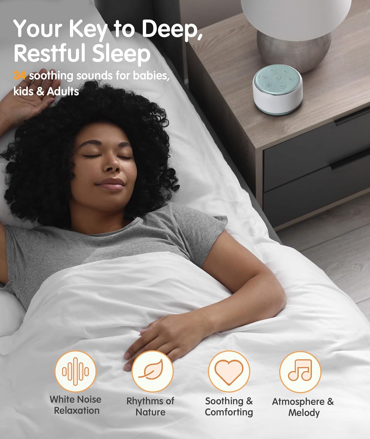 FamiSym White Noise Sound Machine Baby for Sleeping with Night Light – 34 Soothing Sounds, Rechargeable White Noise Machine for Kids Adults Sleep, Portable Lullaby Machine Baby Soother (Slate)