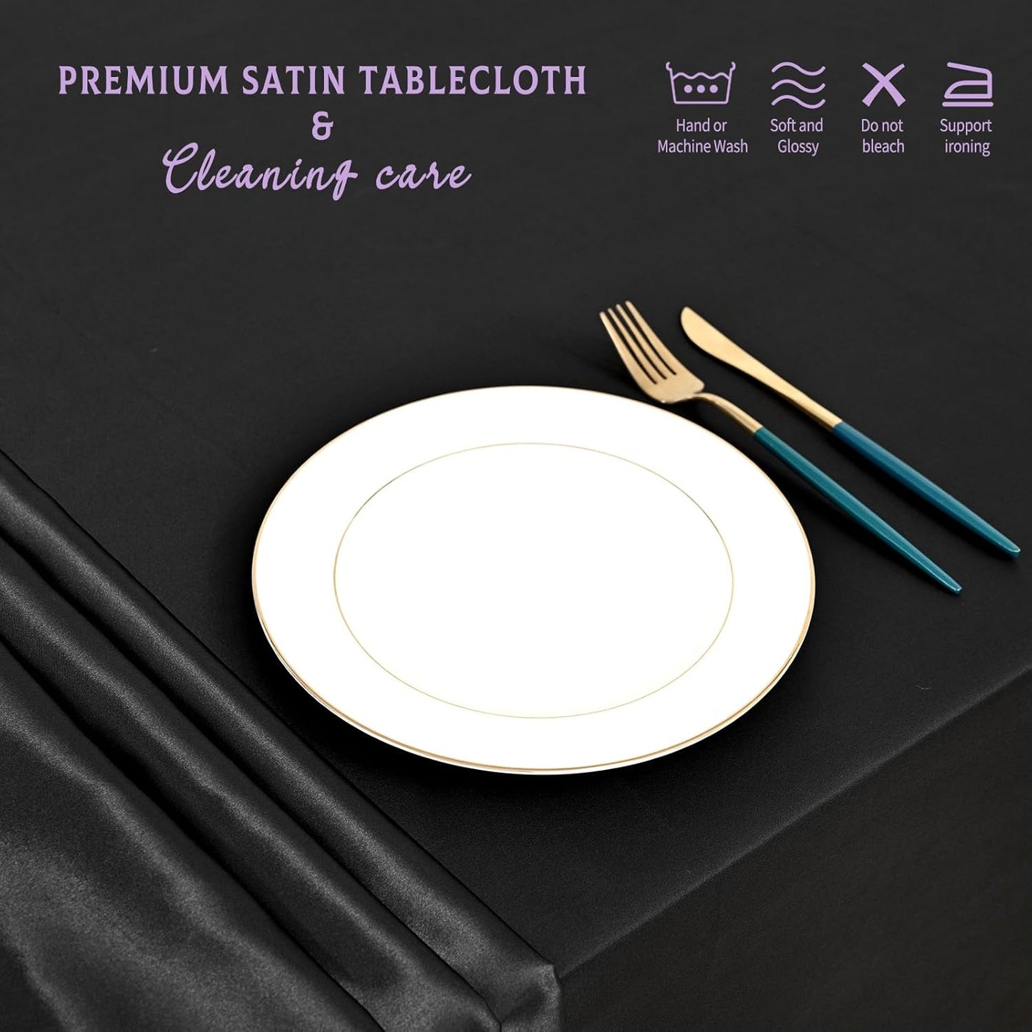 6 Packs Satin Tablecloth 57 x 108 Inch Black Rectangular Table Cloth Silk Tablecloth Smooth Fabric Overlay Satin Table Cover Decoration for Wedding Party Banquet Events