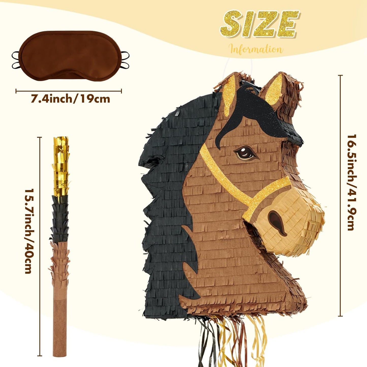 WERNNSAI Horse Piñata - Brown Horse Party Decorations Hanging Cowboy Piñata with Blindfold and Bat Western Cowboy Party Favors for Kids Boys Classroom Activities Game