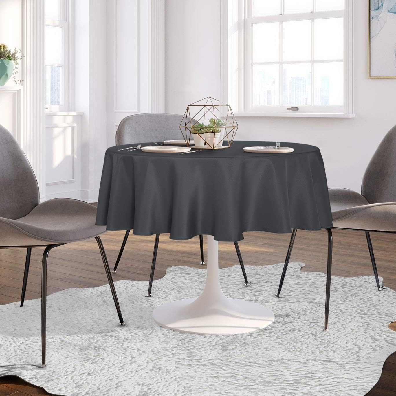 sancua Round Tablecloth - 60 Inch - Water Resistant Spill Proof Washable Polyester Table Cloth Decorative Fabric Table Cover for Dining Tables, Buffet Parties and Camping, Grey