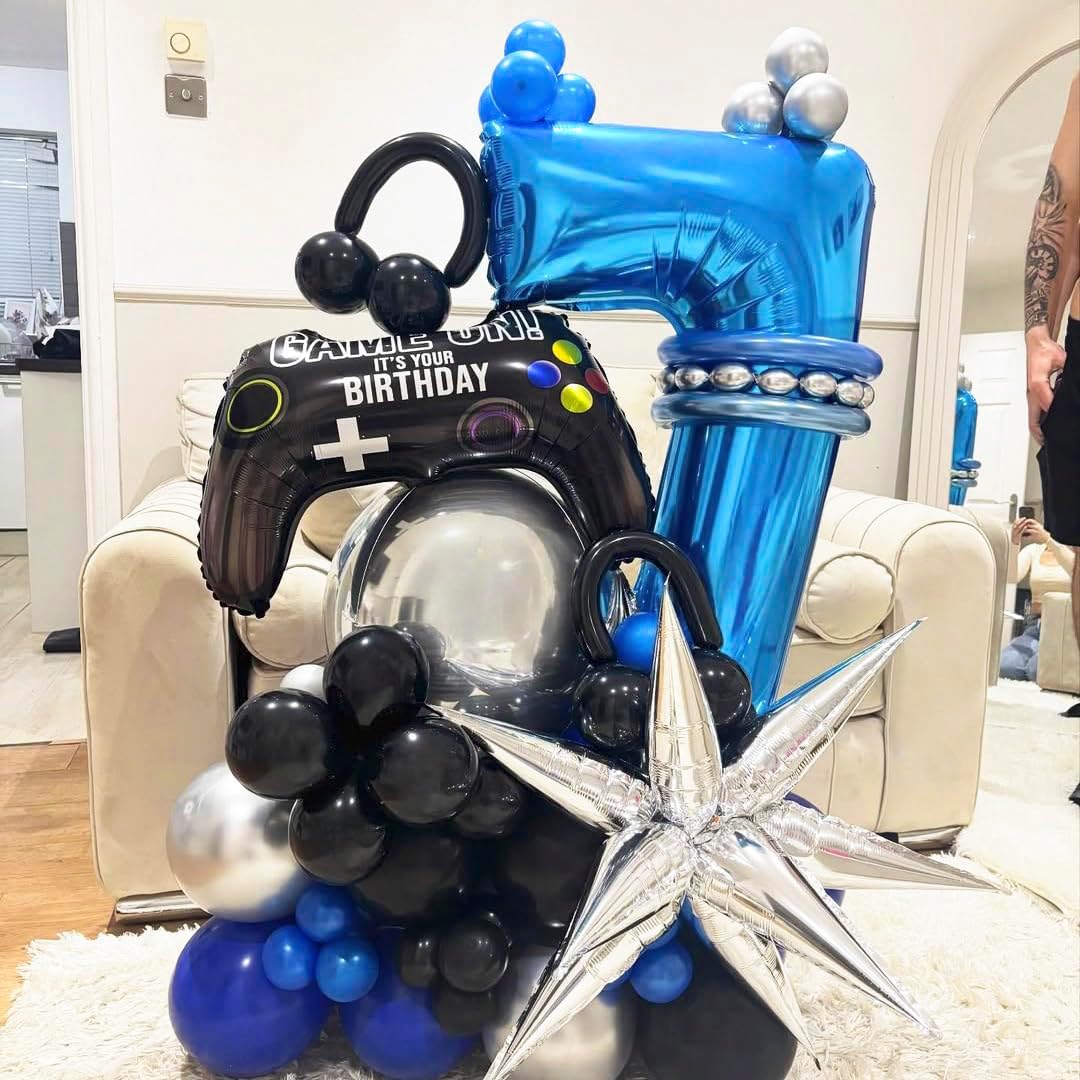 Blue 7 Balloon Number,40 Inch Number 7 Balloon Big Blue 7 Foil Mylar Helium Balloon for Birthday Party Decorations