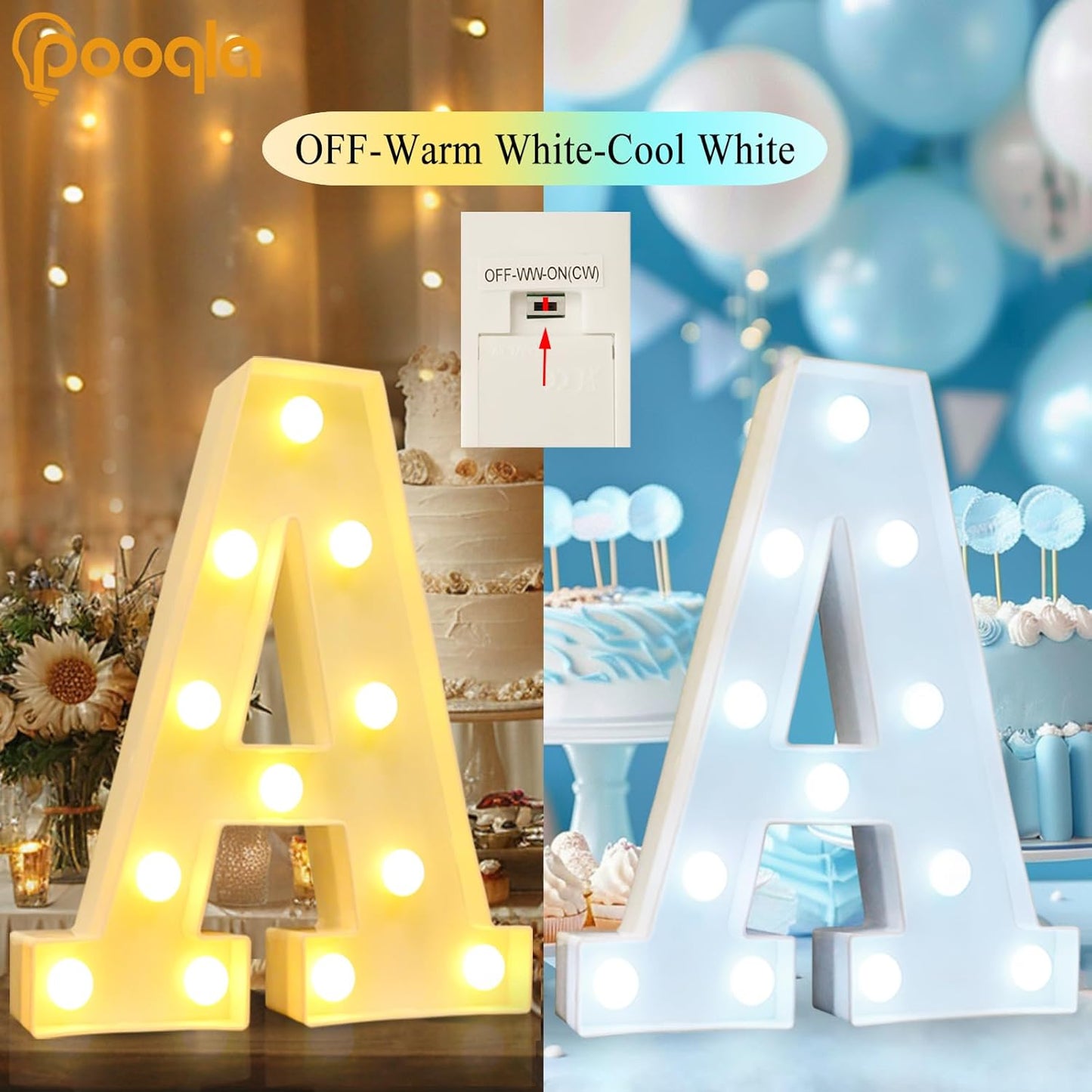 Pooqla LED Marquee Letter Lights, Warm White and Cool White Decorative Lighted Letters, Light Up Alphabet Letters for Boys Girls, Party, Wedding, Bar, Night Light, Birthday Decoration, Letter G