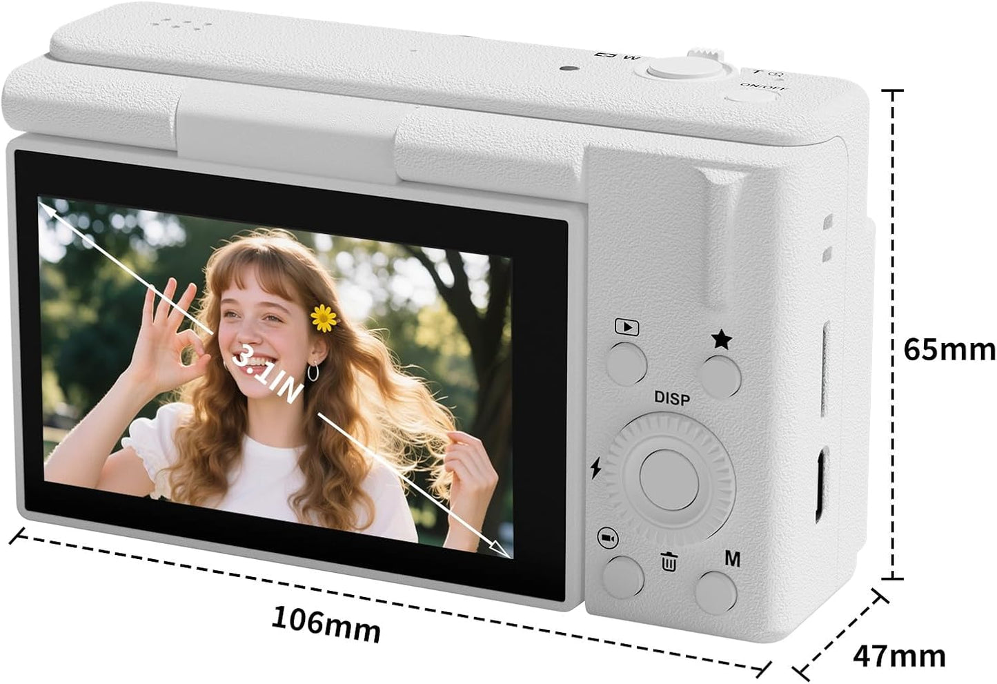 2K Digital Camera with 48MP Multi-Filter 16X Zoom Anti Shake, 3" LCD Screen Compact Vlogging Camera with 32G SD-Card, White