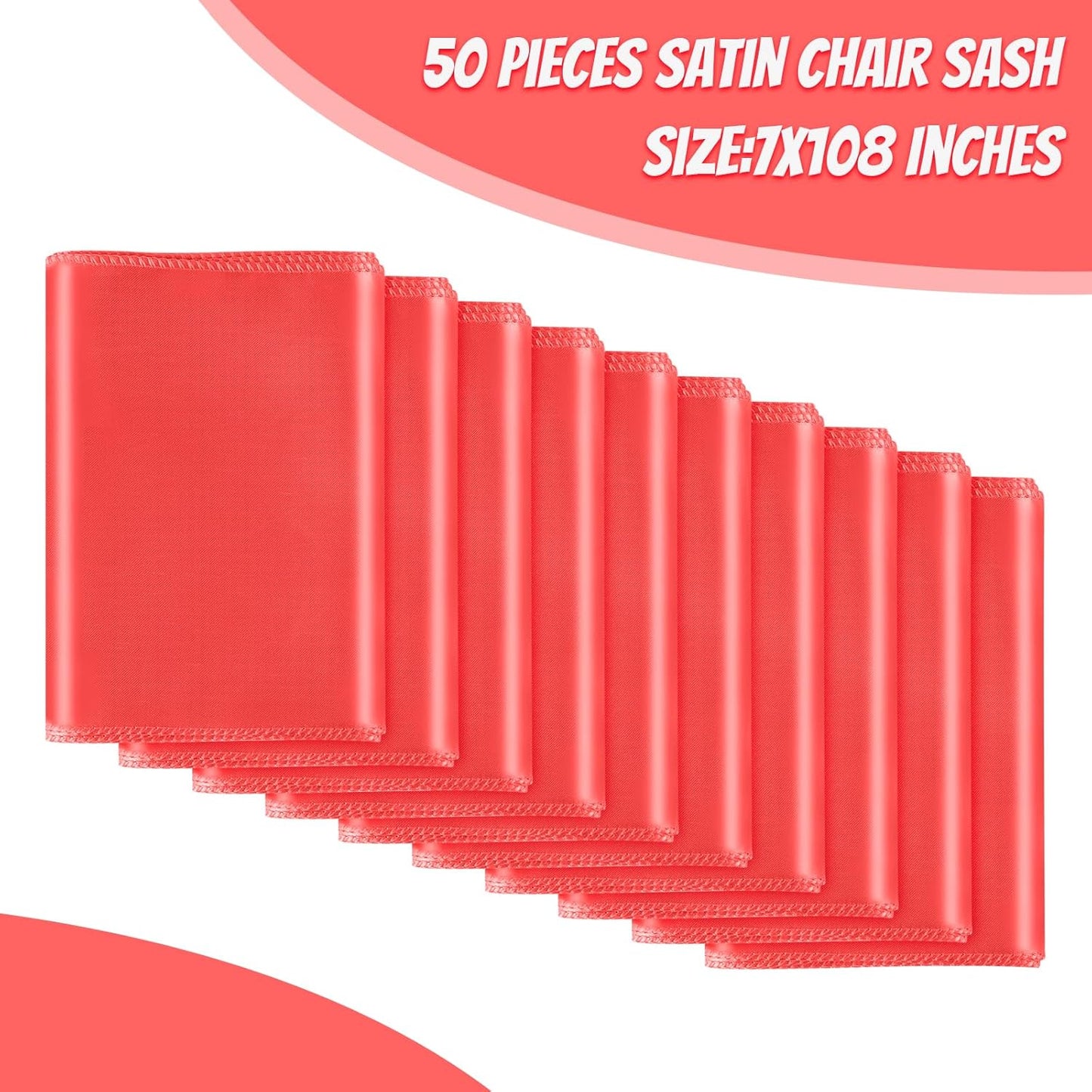 50 PCS Red Satin Chair Sashes Bows Universal Chair Ribbon Ties Back Sash for Wedding Party Reception Events Banquets Hotel Event Chair Cover Decoration (7x108 inch)