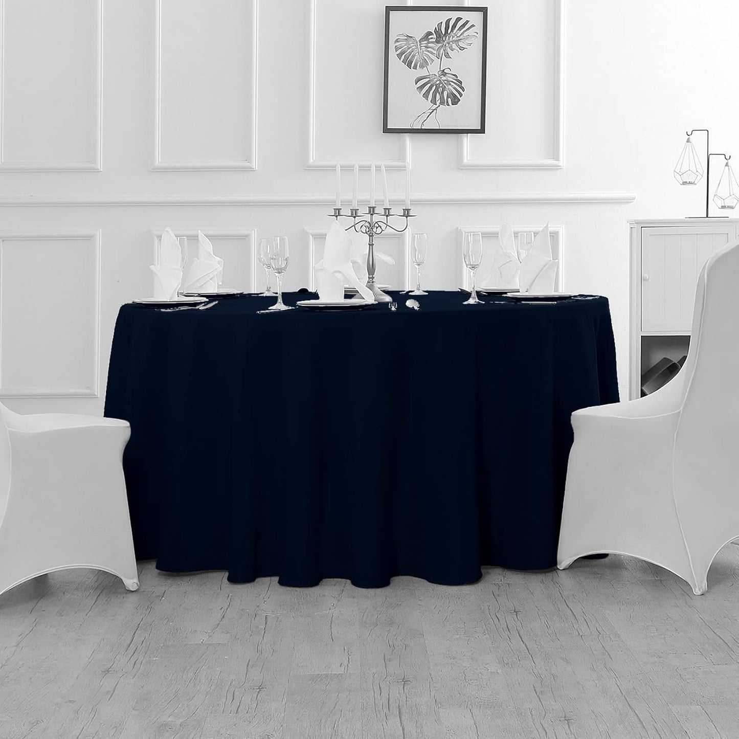 Fokitut 2 Pack Waterproof Round Tablecloth, 90 Inch, Stain Resistant and Wrinkle Polyester Table Cloth, Fabric Table Cover for Kitchen Dining, Wedding, Party, Holiday Dinner-Navy