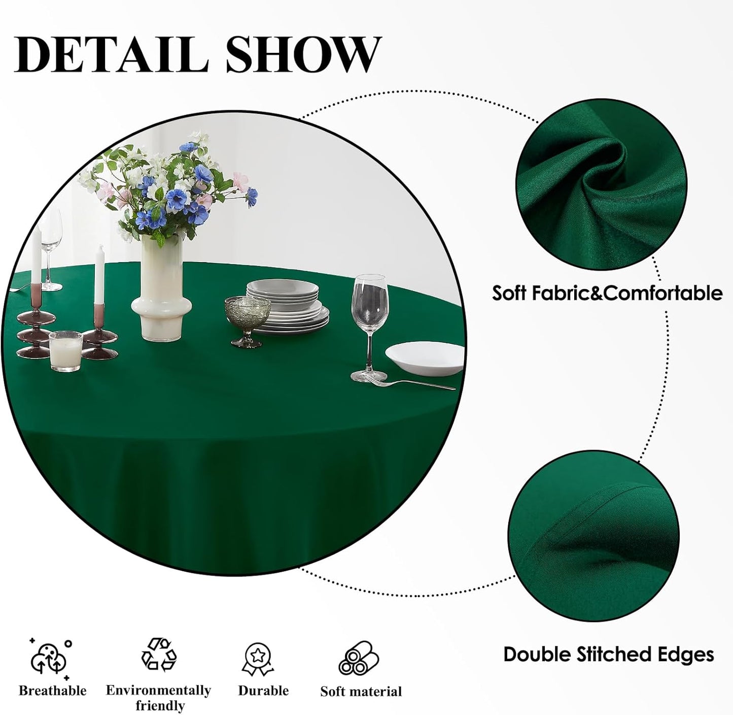 Round Tablecloth 2 Pack 90 Inch Dark Green Tablecloths Washable Decorative Linen Polyester Table Clothes Cover for Dining Table Banquets Buffet Parties and Wedding
