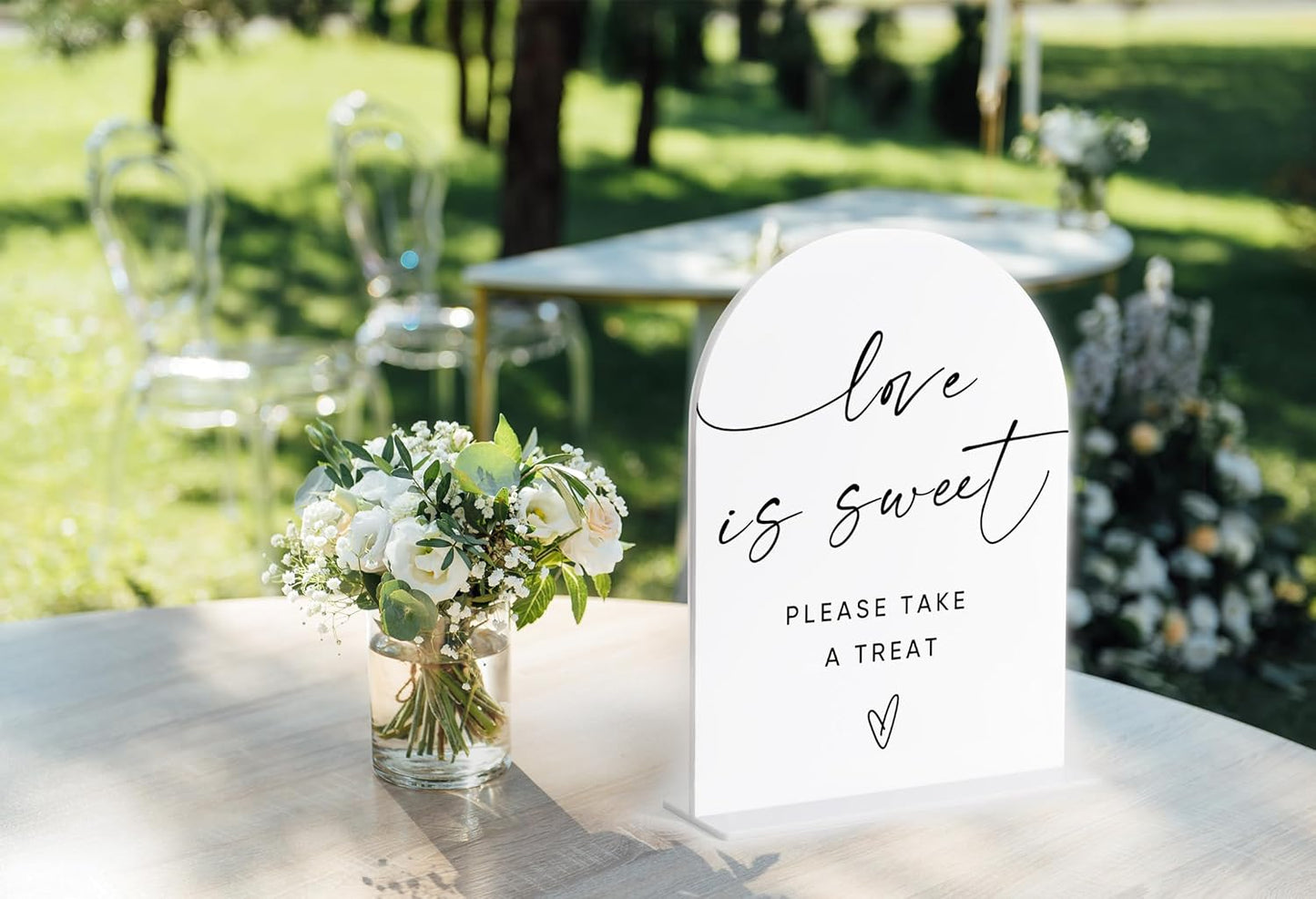 Love Is Sweet Sign for Dessert Table, White Arch Acrylic Wedding Sign, Wedding Reception Decorations, Bridal Shower Decor, Engagement Decor, Centerpiece Table Decorations Party for Bride and Groom-1