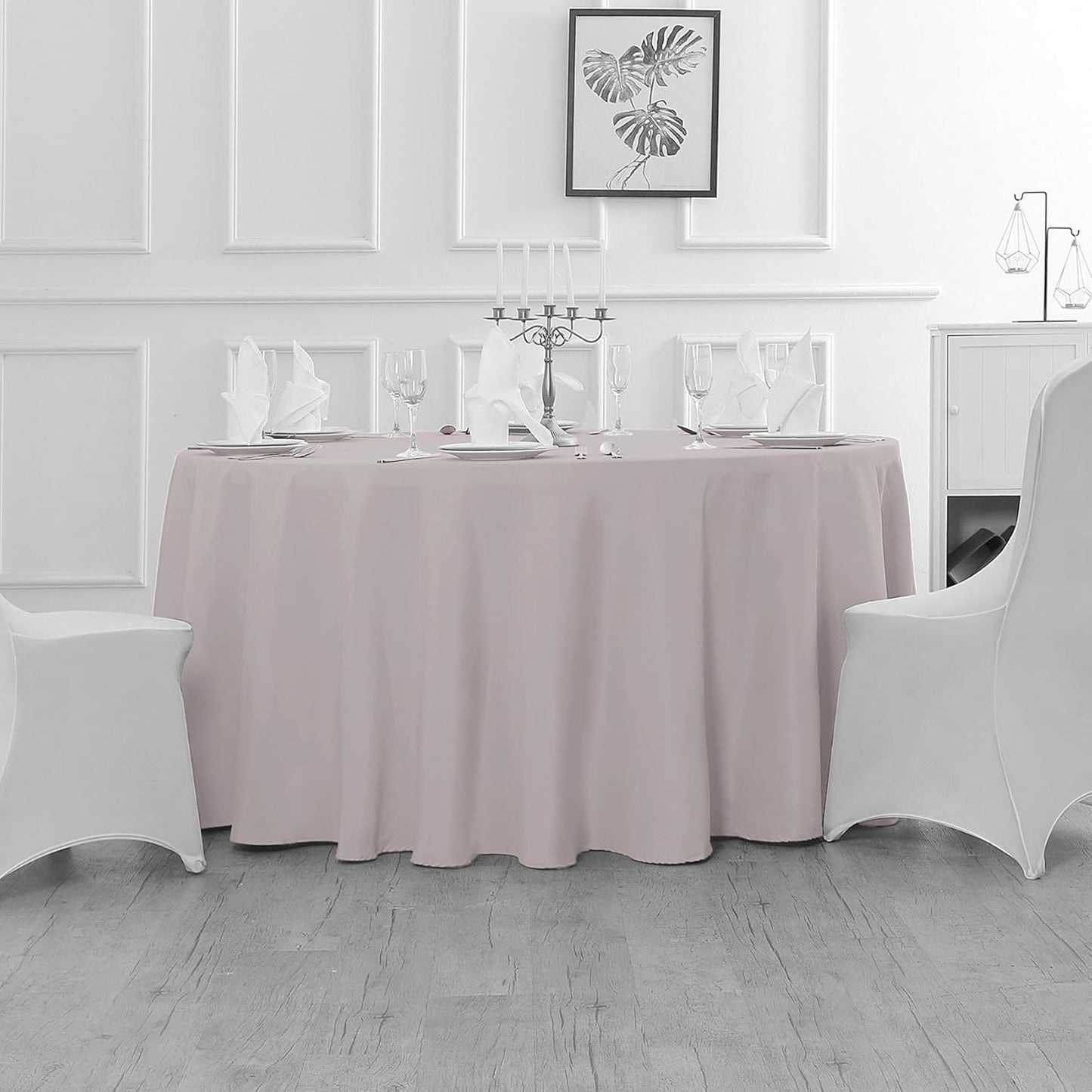 Fokitut 2 Pack Waterproof Round Tablecloth, 108 Inch, Stain Resistant and Wrinkle Polyester Table Cloth, Fabric Table Cover for Kitchen Dining, Wedding, Party, Holiday Dinner-Silver