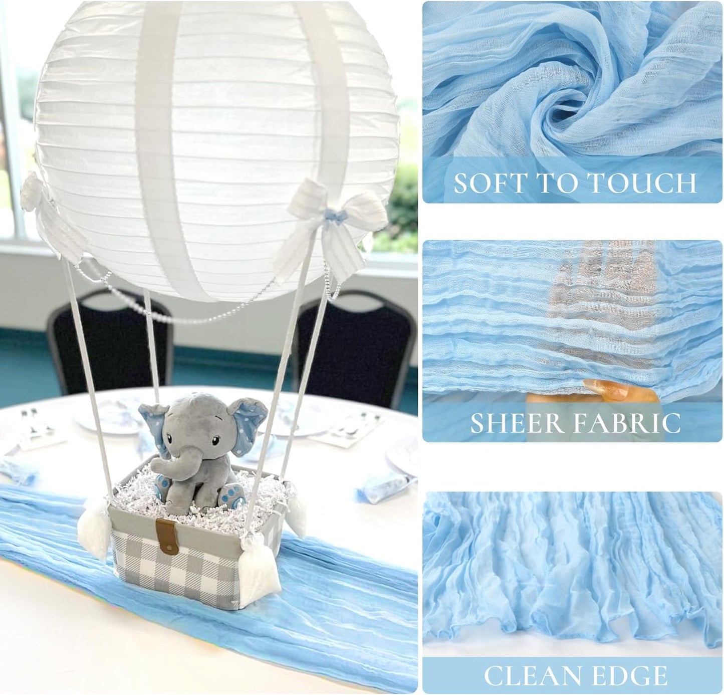 6 Pack Baby Blue Cheesecloth Table Runner 120 inch Gauze Cheese Cloth Table Runner Light Blue 10FT Boho Sheer Runner for Wedding Party Baby Shower Birthday Boy's Room Home Decor